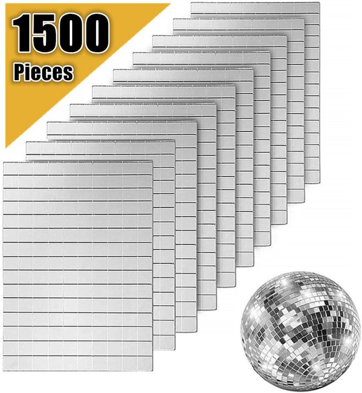Self-Adhesive Real Glass Craft Mini Square & Round Mirrors Mosaic Tiles/Stickers for DIY Craft Decoration(10 x 10 mm, 1500 Pieces)